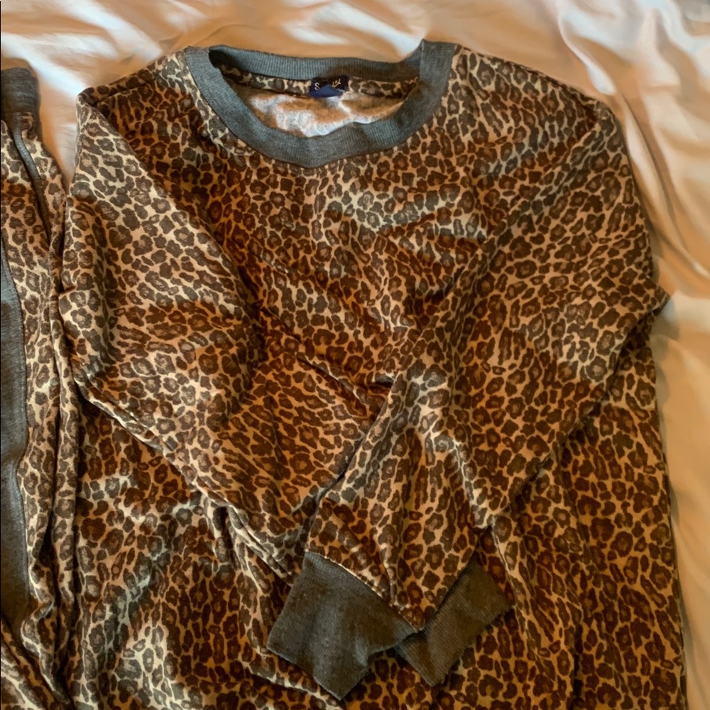Splendid Animal Print Top and bottom sweat set with Gray Details
